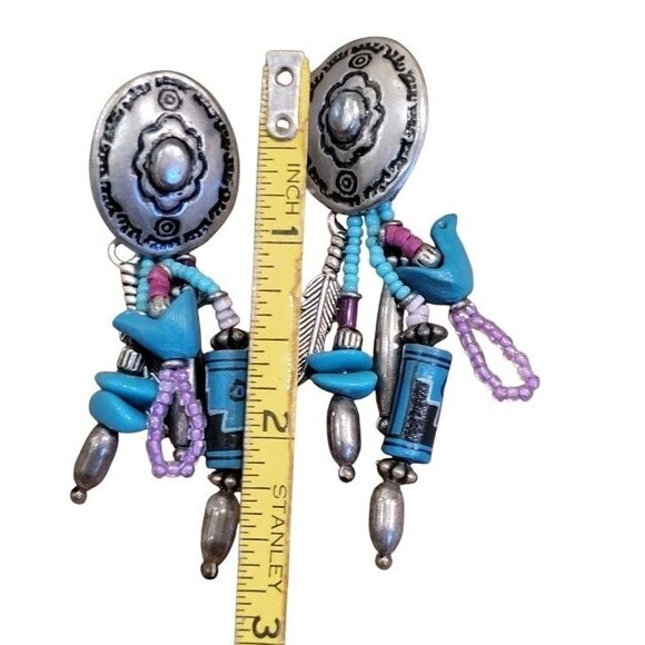 Vintage Boho Native American Style Southwestern Dangle Charm Fetish Earrings - Picture 4 of 4
